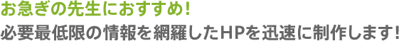 お急ぎの先生におすすめ!必要最低限の情報を網羅したHPを迅速に制作します!